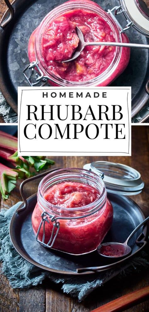 Rhubarb Compote Recipe, Rhubarb Pancakes, Vegan Rhubarb, Easy Rhubarb Recipes, Waffles Ice Cream, Seasonal Vegan Recipes, Pancakes Crepes, Vegan Greek Yogurt, Strawberry Rhubarb Crumble