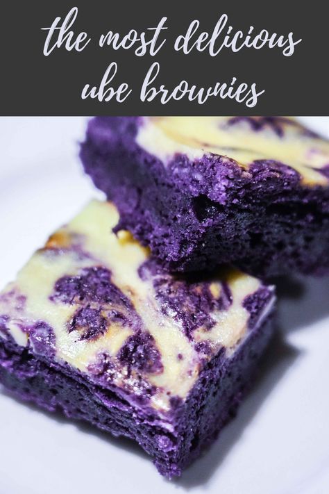 Ube Filipino Desserts, Ube Brownies Filipino Desserts, Ube Recipes Baking, Ube Cheesecake Brownies, Ube Cheesecake Bars, East Asian Desserts, Ube Rice Krispie Treats, Ube Jam Desserts, Easy Ube Recipes