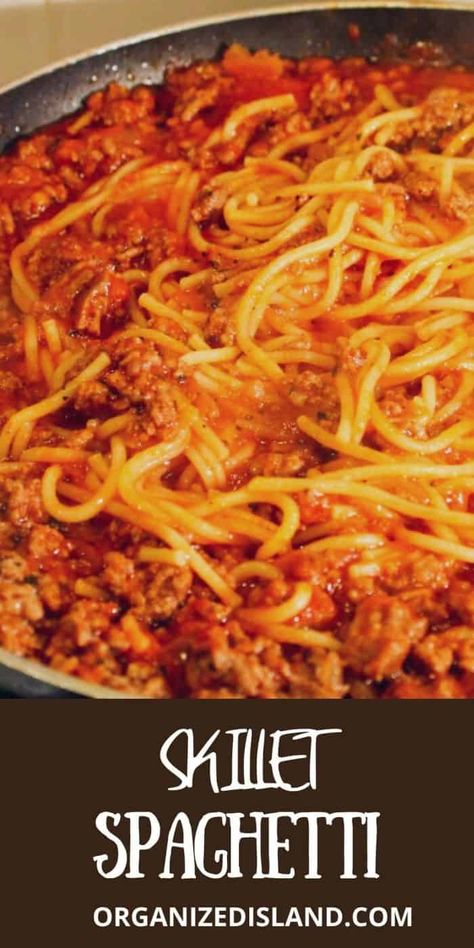 This Skillet Spaghetti is my go to for a spaghetti dinner. All made in one pot - no need to cook the pasta separately. So delicious too! One Skillet Spaghetti, Pan Spaghetti Recipes, One Pan Spaghetti Ground Beef, One Pot Spaghetti With Meat Sauce, Skillet Spaghetti Recipes, Old Fashion Spaghetti Recipe, Quick Spaghetti Recipes, Old Fashioned Spaghetti, One Pan Spaghetti