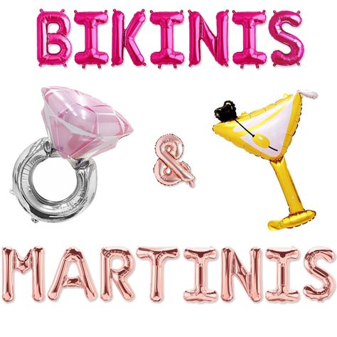 PRICES MAY VARY. 16" BIKINIS & MARTINIS letter balloons; Not helium supported. 1 Ring, 1 Martini Bikinis & Martinis Balloon Banner Beach Bach, Tropical Bachelorette Party, Tropical Bachelorette, Balloon Banner, Summer Tropical, Bachelorette Party Decorations, Letter Balloons, Bachelorette Party, Party Decorations