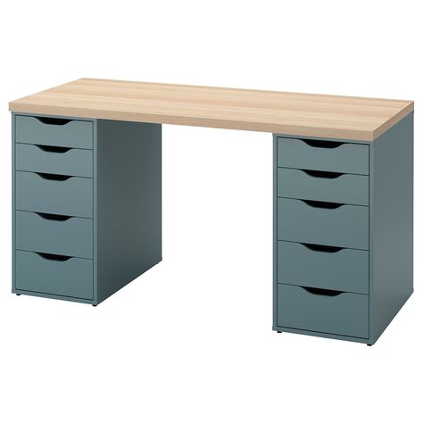 Lagkapten Desk Ideas, Bureau Alex Ikea, Ikea Desk Ideas, Ikea Alex Desk, Turquoise Desk, Alex Desk, Painted Table Tops, Alex Drawer, Office Tables