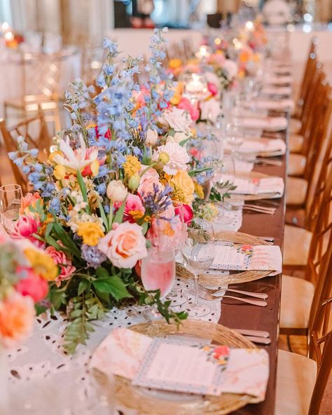 Wildflower Wedding Theme, Colorful Florals, Bright Wedding, Wedding Theme Colors, Future Wedding Plans, Pastel Wedding, Wildflower Wedding, Long Table, Wedding Mood Board