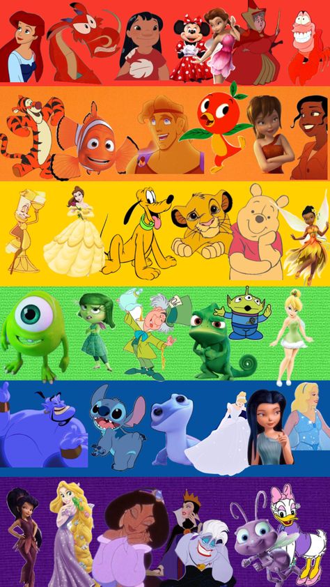 Disney Rainbow, Cute Disney Characters, Rainbow Cartoon, Image Princesse Disney, Unique Photos, Disney Background, Cute Disney Pictures, Disney Collage, Disney Artwork