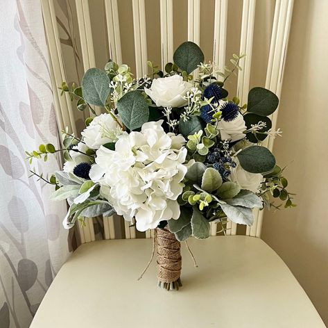 White Green Navy Wedding Flowers, Navy And Sage Wedding Bouquet, Bridesmaid Bouquet Navy Blue, Navy Blue Green Ivory Wedding, Sage And Navy Wedding Flowers, Navy Blue Wedding Florals, Navy Blue Gold And White Wedding Bridesmaid Bouquets, Olive Green Navy Blue Wedding, Navy Blue And Sage Green Wedding Flowers