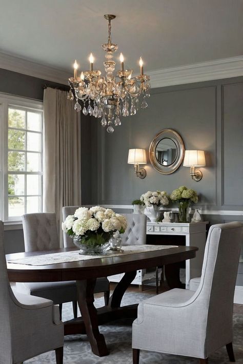 Discover 9 stunning color combinations to enhance your gray dining room decor. Elevate your interior design routine with these captivating hues. #ad   Read MORE ABOUT 9 Best Color Combinations for Gray Dining Room Decor   Dining room decor, Interior design, Home decor, Room color schemes, Gray color palette Modern Dining Room Paint Colors, Gray Dining Room Decor, Gray Dining Rooms, Dinning Room Paint Colors, Popular Dining Room Colors, Gray Blue Dining Room, Color Schemes Gray, Dinning Room Colors, Dark Grey Dining Room