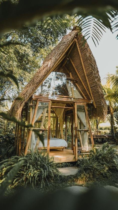 the next level of glamping experience in a bamboo house in east Bali. Location hideout hay house Photo by @travelist.id #bali #hideout #hideoutbali #hotel #ecohotel #baliguide #travelguide #balivilla #baliisland #baliresort #bamboobali #bamboohouse #junglehouse #junglevilla #bamboovilla Bamboo Villa Design, Bamboo Beach House, Bali Cottage Design, Bali Tiny House, Bamboo Tiny House, Bali Resort Interior, Bali Cabin, Bali Glamping, Bamboo Glamping