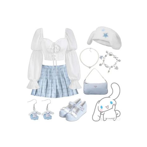 Which one suits your taste? ♡ follow @jeonrencia for more! 🧋 ✧₊˚. Cinnamon Outfit Sanrio, Cinnamon Roll Outfit, Cute Carnival Outfits, Light Blue Outfit Ideas, Cute Cinnamon Roll, Blue Outfit Aesthetic, Blue Y2k Outfit, Descendants Outfits, Sanrio Products