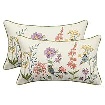 Birds With Flowers, Spring Pillows, Outdoor Patio Set, Embroidered Throw Pillows, Farmhouse Pillow, Garden Pillows, Floral Pillow, Floral Throw Pillows, Farmhouse Pillows