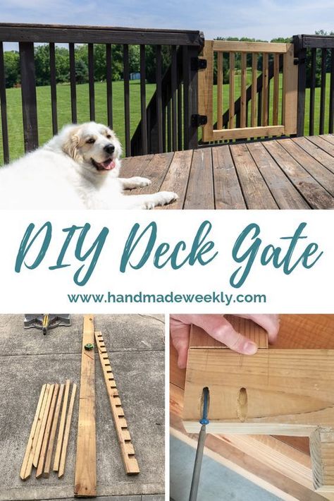 How to make a deck gate | The Ultimate Pinterest Party Week 256 How To Make A Gate, Deck Gate Diy, Deck Gate Ideas, Lake Fence, Deck Gates, Deck Handrail, Diy Gate, Building A Gate, Porch Gate