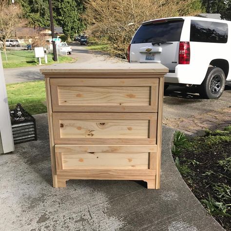 Tarva Dresser As Nightstand, Refinish Ikea Furniture, Hemnes Tall Dresser Hack, Ikea Rast Hack Nightstand, Ikea Nightstand Hack, Diy Nightstands, Ikea Rast Makeover, Shiplap Headboard, Ikea Rast Dresser