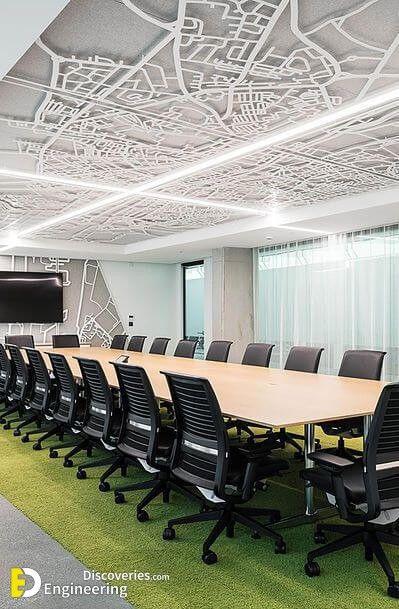 Boardroom Design, Conference Room Design, Meeting Room Design, Interior Kantor, Office Ceiling, Laser Cut Screens, Nyc Neighborhoods, Laser Cut Panels, Office Interior Design Modern