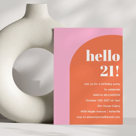 Elegant 21st Birthday, Typography Unique, 21 Diner, Trendy Typography, Orange Birthday, Pastel Birthday, 21st Birthday Invitations, Birthday Invites, Birthday Party Celebration