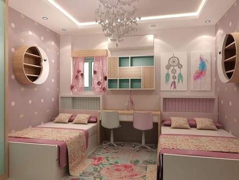 Twin Bedroom Decor, Interior Design Bedroom Teenage, Twin Girl Bedrooms, Kids Bedroom Furniture Design, Kids Rooms Shared, Kids Bedroom Ideas, Bedroom Ideas For Small Rooms, Shared Girls Room, Shared Girls Bedroom