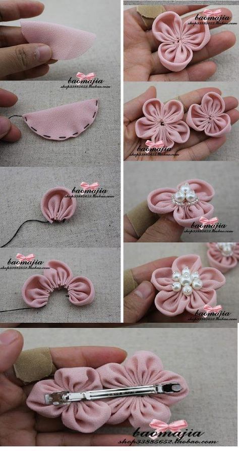 Flower Hair, Flower Brooch, Hair Clip, Origami, Step By Step, Hair, Fabric, Tela