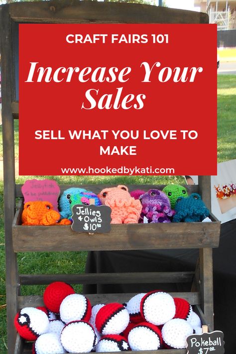 Don't know what to sell at a craft fair? What items sell the best? Don't just make those! Fill your craft fair booth inventory with what you love to make and increase your sales!  What to sell at a craft fair, How to make more money at a craft fair. Selling Crochet Items, Craft Fair Ideas To Sell, Craft Fair Booth, Craft Fair Table, Crochet Projects To Sell, Crochet Craft Fair, Craft Fair Booth Display, Fair Booth, Craft Fairs Booth