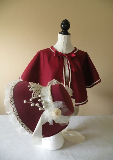 BURGUNDY VICTORIAN Bonnet OR Cape Spoon Bonnet Regency - Etsy Victorian Cape Pattern, Victorian Hats Woman, 1800s Clothes, Vintage Christmas Carolers, Regency Bonnet, Victorian Bonnet, Christmas Bonnet, 18th Century Hats, Victorian Cape