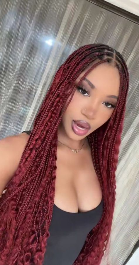 #follow #braidedstyles #braids #hairstyles #hairgoals #hair #haircare #beautyblog #blogging #blogger #blog Braids Red, Red Braids, Red Box Braids, Hair Goal, Styled Hair, Goddess Braids Hairstyles, Box Braids Hairstyles For Black Women, Braided Cornrow Hairstyles, Hairstyle Inspo