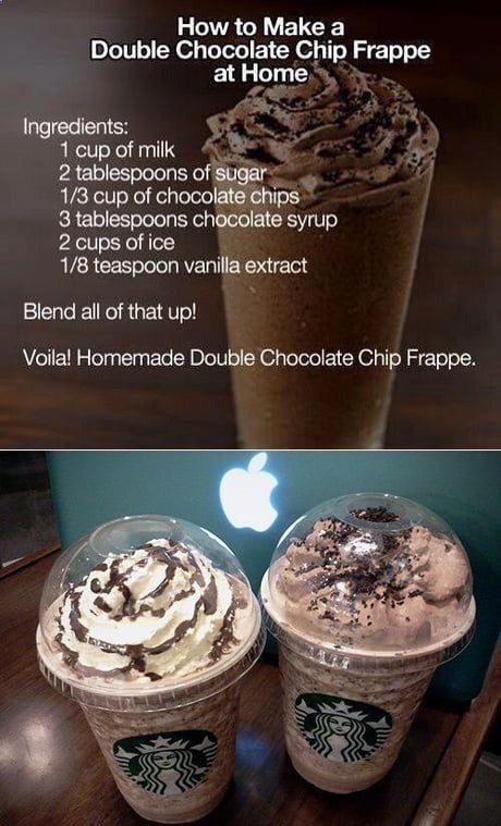 Double Chocolate Chip Frappe, Chocolate Chip Frappe, Fun Drink Recipe, Frappe Recipe, Coffee Recipes Starbucks, Iced Drinks Recipes, Cold Coffee Recipes, Frappuccino Recipe, Smoothie Drink Recipes