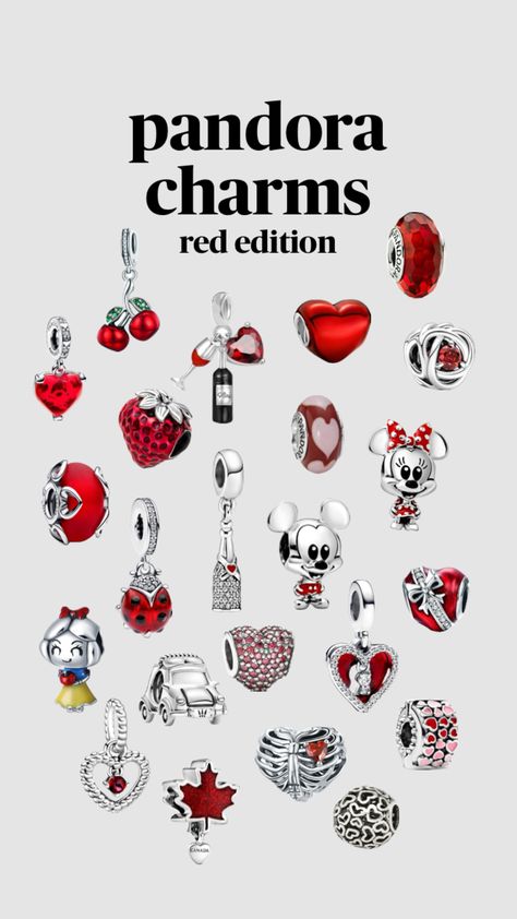 pandora charms red edition #red #redaesthetic #aesthetic #aestheticgirl #pandora #pandoracharms #pandorabracelet #bracelets #jewelry #charm #charms #inspiration Pandora Charms Red, Pandora Red, Pandora Bracelet Designs, Pandora Armband, Red Charm, Hair Perfume, Jewelry Essentials, Pandora Charm, Jewelry Lookbook