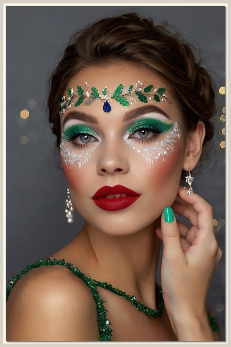 Get ready to dazzle this holiday season with our 5 stunning Christmas makeup ideas! From glamorous glittery looks to elegant classic styles, these festive makeup inspirations will help you shine at every holiday gathering. Discover tips and tricks to enhance your features and elevate your festive spirit. Whether you're attending a party or celebrating at home, these Christmas makeup ideas are perfect for making a statement. Transform your look and embrace the magic of the season! Hanukkah Makeup, Christmas Fairy Makeup, Christmas Make Up Idea, Snowman Makeup Looks, The Grinch Makeup Easy, Christmas Makeup Ideas Holiday, Christmas Elf Makeup, Holiday Makeup Christmas, Pale Pink Lips