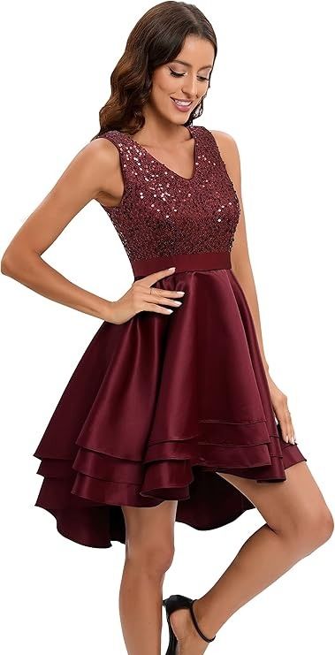 Amazon.com: Meetjen Homecoming Dress for Teens Sequin Dress Short Fancy Formal Cocktail Dress Satin High Low Swing Dress Burgundy S : Clothing, Shoes & Jewelry Satin Homecoming Dresses, Burgundy Formal Dress, Homecoming Dresses For Teens, Cocktail Dress Short, Sequin Dress Short, Formal Dresses For Teens, Satin Homecoming Dress, Formal Cocktail Dress, Short Homecoming Dress