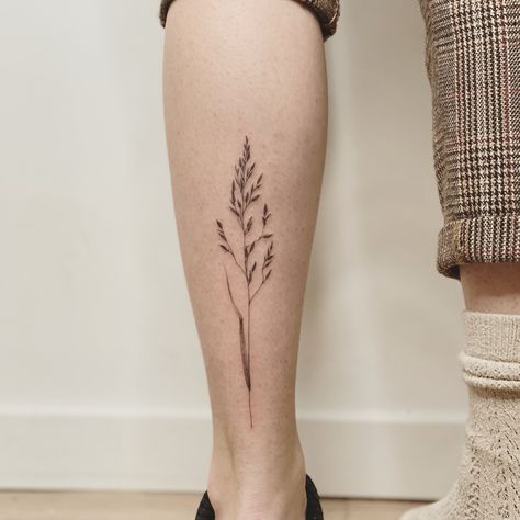 Rye Plant Tattoo, Reed Grass Tattoo, Sweetgrass Tattoo, Grass Tattoo Design, Hay Tattoo, Flower Calf Tattoo, Grain Tattoo, Grass Tattoo, Silver Tattoo