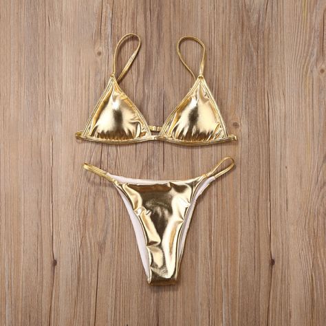 Gold Swimsuit, Gold Bra, Fashion Bottoms, Womens Bathing Suits, Swimsuit Fashion, Padded Bra, Beachwear For Women, Bathing Suit, Push Up