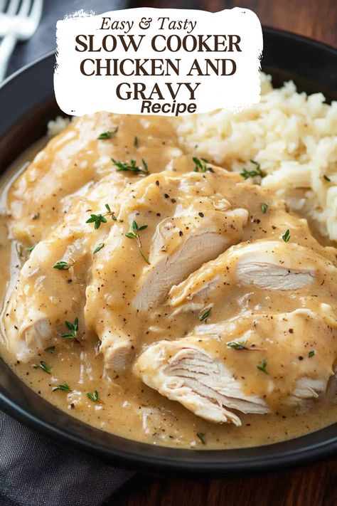 Slow Cooker Chicken and Gravy - An Organized Chaos Cheap Dinners For A Family With Chicken, Keto Chicken And Gravy Crockpot, Healthy Crockpot Meals For One, Slow Cooker Chicken And Gravy Crock Pots, Crockpot Dinner With Chicken, Quick Crockpot Recipes Chicken, Family Friendly Crock Pot Meals, Crockpot Recipes Chicken And Gravy, Small Crockpot Recipes For Two Chicken