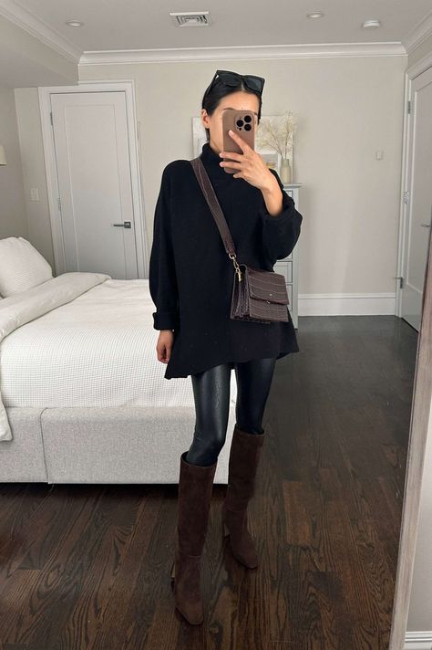 how to style chocolate brown knee high boots for fall 2023 // petite narrow calf Steve Madden boots Petite Fall Outfits, Suede Boots Outfit, Levis Wedgie Jeans, Wedgie Jeans, Loafers Brown, Brown Knee High Boots, Madden Boots, Nordstrom Sale, Brown Suede Boots