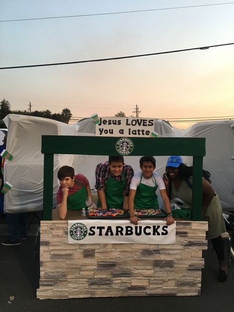 Starbucks Trunk or Treat. We do not own the rights and are not selling or distributing in any way, but how cute is this theme! Jesus Loves you a latte! Trunk Or Treat Coffee Theme, Trunk Or Treat Restaurant Theme, Trunk Or Treat Starbucks Theme, Trunk Or Treat Ideas Starbucks, Coffee Trunk Or Treat Ideas, Coffee Trunk Or Treat, Starbucks Truck Or Treat, Bakery Trunk Or Treat Ideas, Coffee Shop Trunk Or Treat