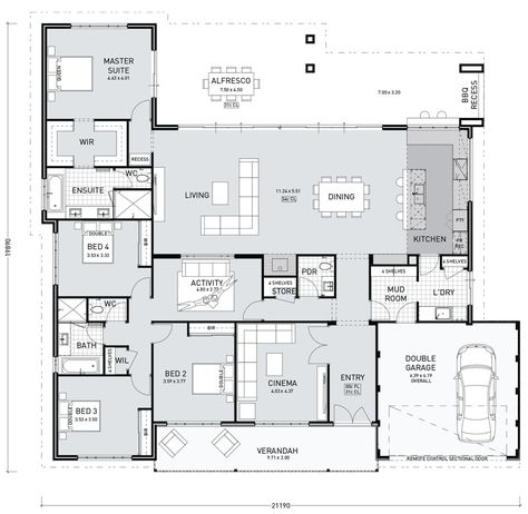 Alfresco Bbq, Single Storey House Plans, Mudroom Laundry, House Plans One Story, Home Design Floor Plans, House Layout Plans, Farmhouse House, Storey Homes, House Plans Farmhouse