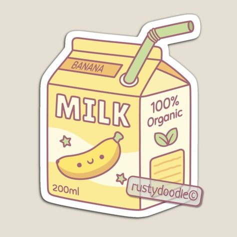 Banana Flavored Milk, Milk Drawing, Cute Banana, Box Sticker, Cute Doodle, Food Cartoon, Milk Box, Banana Milk, Cute Food Drawings