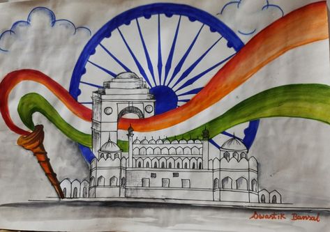 Republic Day Creative Drawing, Happy Independence Day Drawing Ideas, Independence Day Drawing Ideas India, Independence Drawing Ideas, Drawings For Independence Day, Independent Day Painting, Independence Day Painting Competition, 15 August Independence Day Painting, Independent Day Drawing 15 August