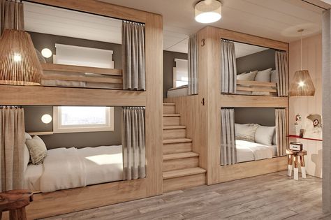 Gömda Rum, Bunk Room Ideas, Rumah Moden, Bunk Bed Rooms, Hostels Design, Bunk Beds Built In, Built In Bunks, Bunk Rooms, Bunk Bed Designs