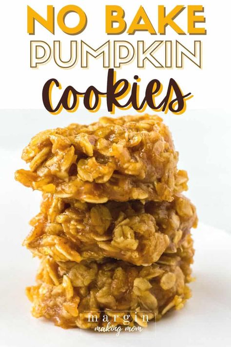 These no bake cookies are full of pumpkin spice flavor, making them the perfect easy dessert for fall. The nut-free recipe is one you'll want to make again and again! Pumpkin Oatmeal No Bake Cookies, No Bake Pumpkin Cookies Oatmeal, Fall No Bake Cookies, Pumpkin Spice No Bake Cookies, Fall No Bake Treats, Halloween No Bake Cookies, No Bake Fall Treats, No Bake Pumpkin Cookies, Pumpkin No Bake