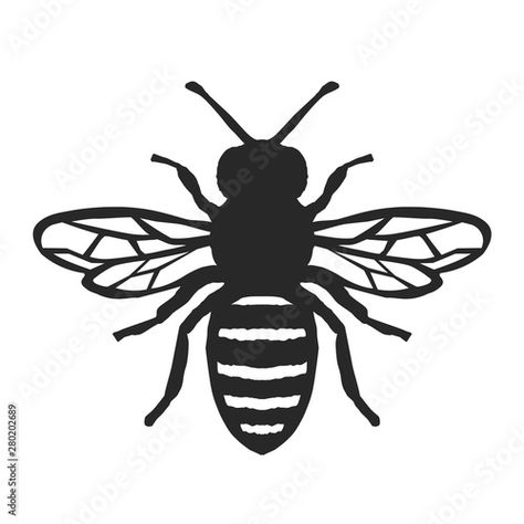 Stock Image: Honey Bee Icon. Black Bee On White Background. Vector Silhouette. Silhouette Fotografie, Honey Bee Illustration, Bee Outline, Bee Vector, Black And White Bee, Bee Silhouette, Bee Stencil, Bee Icon, Bee Drawing