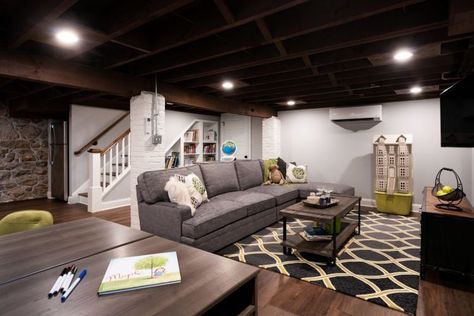 12 Extravagant Low Ceiling Basement Lighting Ideas | Lightopia Beam Ceiling Lighting, Low Ceiling Basement Ideas, Ceiling Basement Ideas, Basement Lighting Ideas, Den Interiors, Ceiling Lighting Ideas, Wet Bar Basement, Ceiling Basement, Basement Remodel Ideas