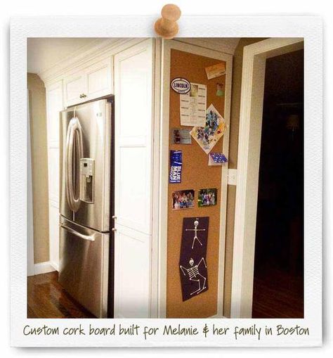 Kitchen Cork Board Ideas, Cork Board Ideas For Office, Office Cork Board Ideas, Kitchen Notice Board, Kitchen Bulletin Boards, Side Of Fridge, Cork Board Ideas, Office Cork Board, Cork Board Wall