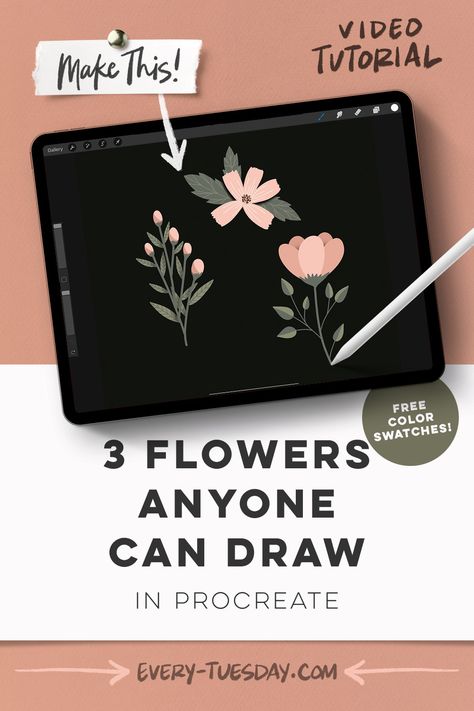 Procreate Flowers Tutorial, Procreate Practice Drawing, Beginner Procreate Ideas, Cute Procreate Drawings, Procreate Course, Procreate Drawing Tutorials, Draw In Procreate, Procreate Flowers, Procreate Drawing Ideas