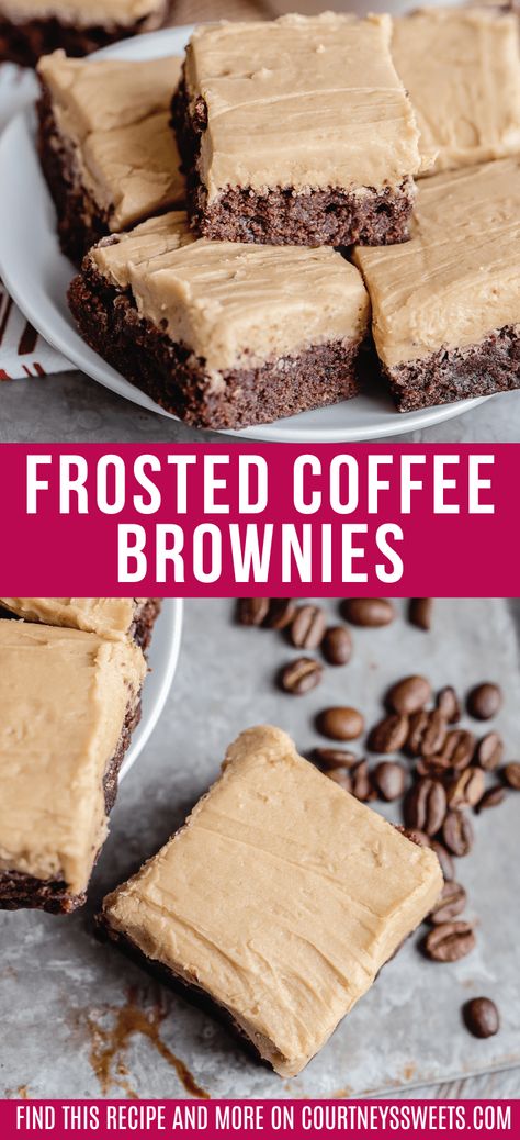 Frosted Coffee Brownies are delicious homemade brownies that are topped with a thick and creamy coffee frosting. Brownies with coffee are going to win over everyone with one single bite. Frosted Coffee Brownies, Coffee Bar Desserts, Coffee Bars Recipes, Frosted No Bake Brownies, Brownies With Coffee And Cardamom, Brownies With Instant Coffee, Brownies Recipe Homemade With Frosting, Brownies Different Flavors, Mocha Brownies With Coffee Frosting