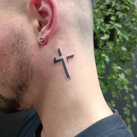 Cross On Neck Tattoo, Cross Tattoo Placement, Cross Tattoo Ideas For Men, Cross Neck Tattoo, Cross Tattoo Designs For Men, Cross Tattoo Neck, Men Of Faith, Designs Y2k, Cross Tattoo Ideas