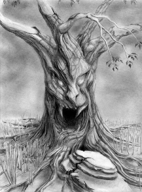 scary tree - Google Search Tree Schetches, Horror Tree Drawing, Scary Tree Tattoo, Scary Tree Drawing, Tree With Face, Horror Tree, Scary Trees, Scary Tree, Creepy Tree