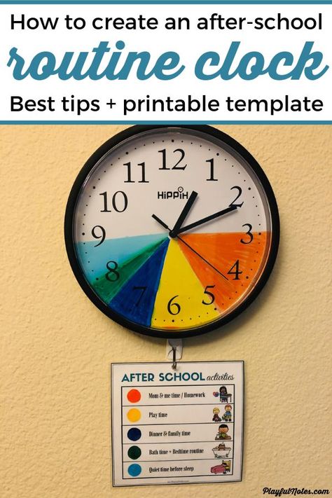 Discover an easy idea that will help you create the best after-school routine for your kids and enjoy an after-school schedule that works for your family! --- How to make an after-school routine clock for kids | After school schedule for kids | Advice for moms Clock For Preschoolers, After School Routine Clock, Preschool After School Routine, Kindergarten After School Schedule, After School Room Ideas, Afterschool Schedule For Kids, Kids Clock Schedule, Back To School Organization For Kids, Afterschool Routine Kids