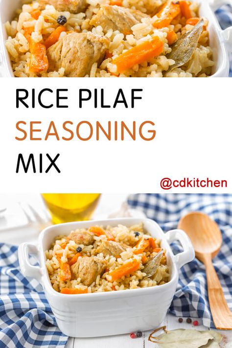 Made with instant chicken bouillon, curry powder, garlic powder, allspice, black pepper, onion powder, parsley | CDKitchen.com Cooking Substitutes, Vegetarian Rice Dishes, Rice Seasoning, Rice Pilaf Recipe, Seasoned Rice Recipes, Craft Recipes, Dry Mixes, Spiced Rice, Chicken Bouillon