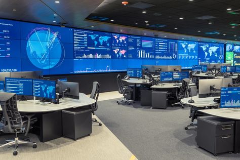 What exactly do we mean when we say we offer turnkey mission  critical solutions? This post explains it all: Network Operations Center, Security Room, Business Office Design, Technology Photos, Modern Office Design, Futuristic Interior, Luxury Office, Command Center, Computer Setup