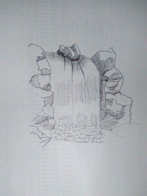 Waterfall drawing Water Fall Drawing Pencil, Waterfall Sketch Pencil, Waterfall Pencil Drawing, Water Fall Drawing Easy, Waterfall Drawing Pencil, How To Draw A Waterfall, Waterfall Doodle, Draw Waterfall, Drawing Waterfall