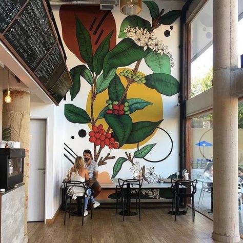 Mural Cafe, Interior Murals, Urbane Kunst, 카페 인테리어 디자인, Cafe Wall, Wall Paint Designs, Murals Street Art, Coffee Shop Design, Lukisan Cat Air