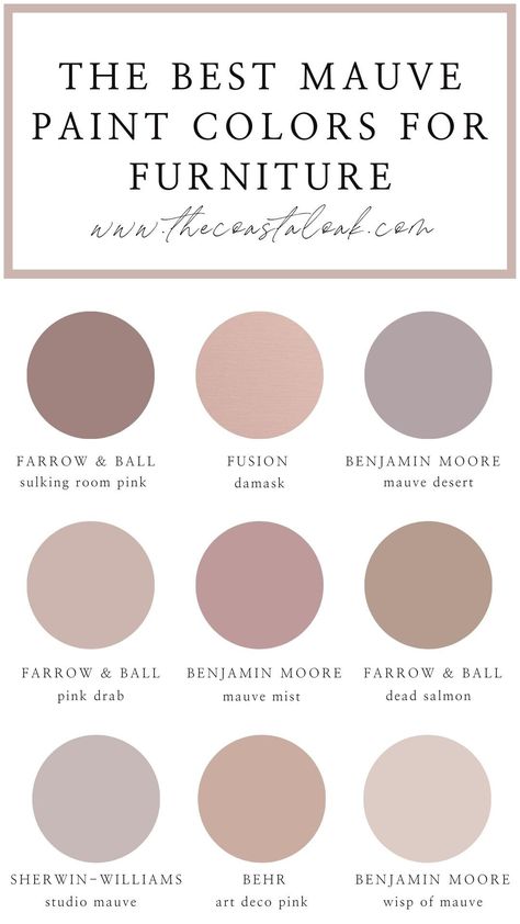 Mauve Paint, Mauve Paint Colors, Mauve Bedroom, Coastal Oak, Pink Paint Colors, Art Deco Pink, Painted Furniture Colors, Kabinet Dapur, Paint Color Schemes