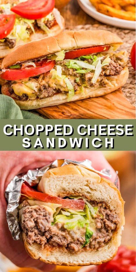 A simple and easy mean, this Chopped Cheese Sandwich is filling, flavorful and great for the whole family. Ground Beef Grinder Sandwich, Ground Beef Subs, Ground Beef Sandwich Ideas, Chopped Steak Sandwich, Chop Cheese Sandwich Recipe, Chopped Beef Recipes, Hearty Sandwich Recipes, Chopped Cheese Sliders, Ground Beef Sandwich Recipes