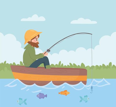 Nature Character, Boat Cartoon, Man Fishing, Free Thanksgiving Printables, Family Coloring Pages, Boat Drawing, Pikachu Plush, Kayak Tours, Family Coloring